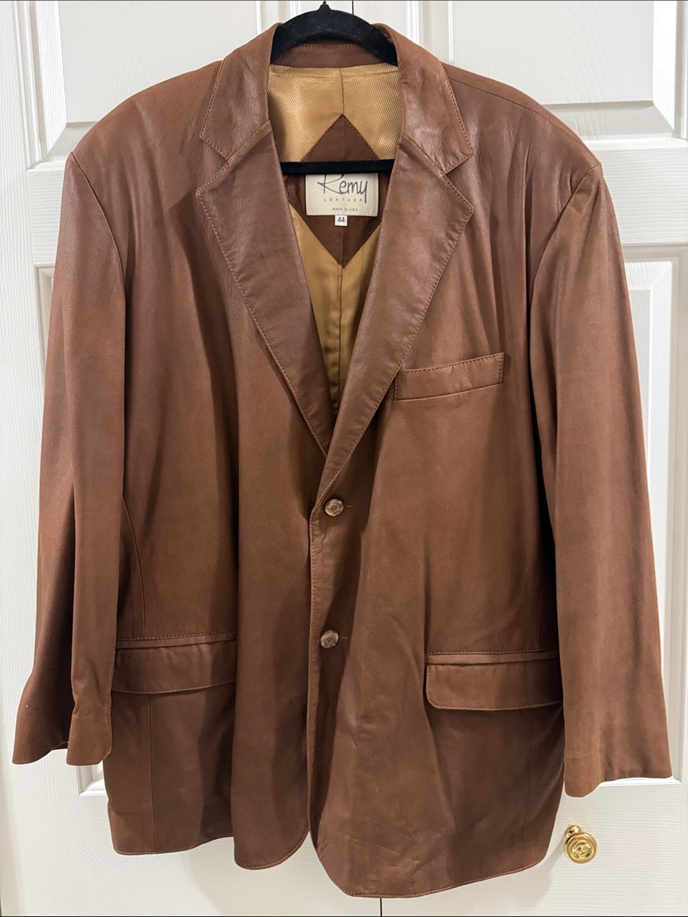 Remy Leather Blazer Men's 44R Brown Made in USA Vintage Sport Coat Jacket